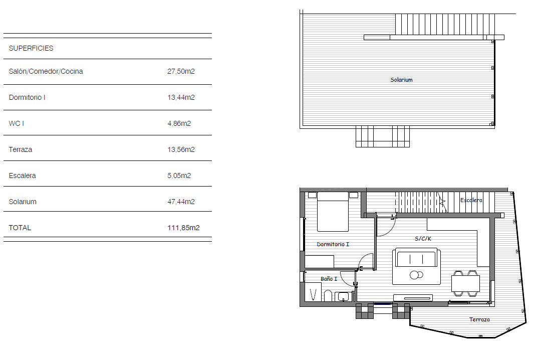 Upper bungalow, 1 bedroom